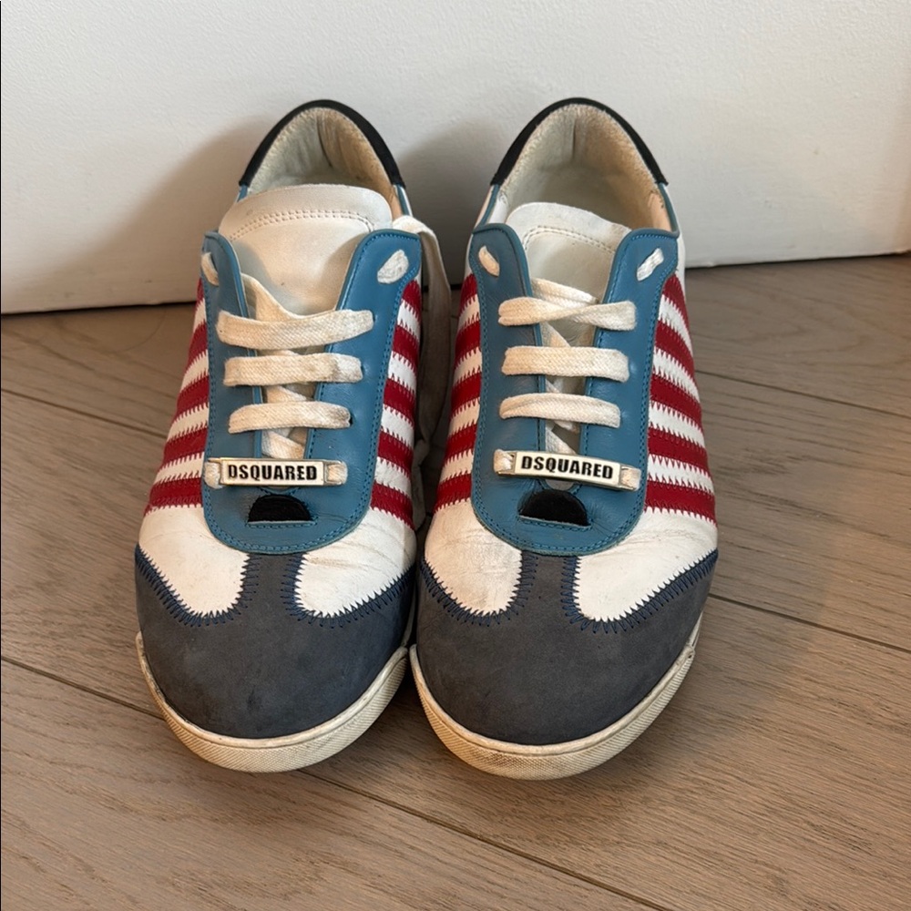 DSQUARED Red and Blue Sneakers with Striped Design